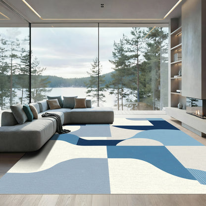Mid Century Blue Abstract Landscape Rug