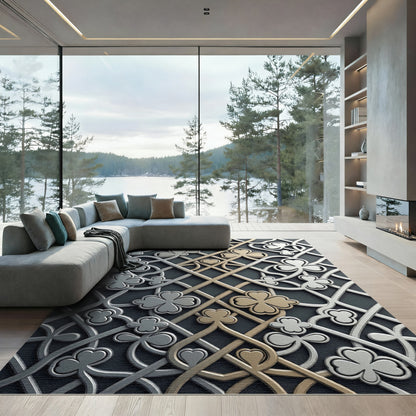 Metallic Silver Gold Clover Intertwined Lattice Rug