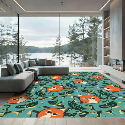 Cute Orange Fox Forest Scene Rug