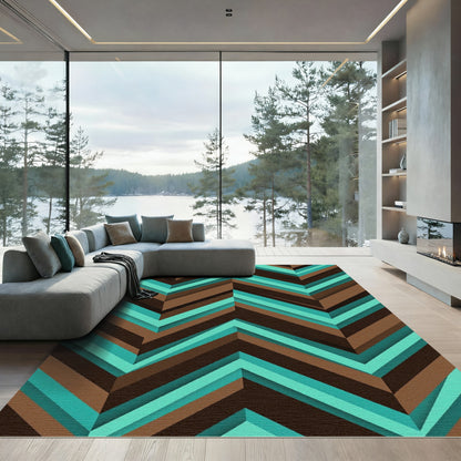 Modern Teal Brown Chevron Geometric Rug