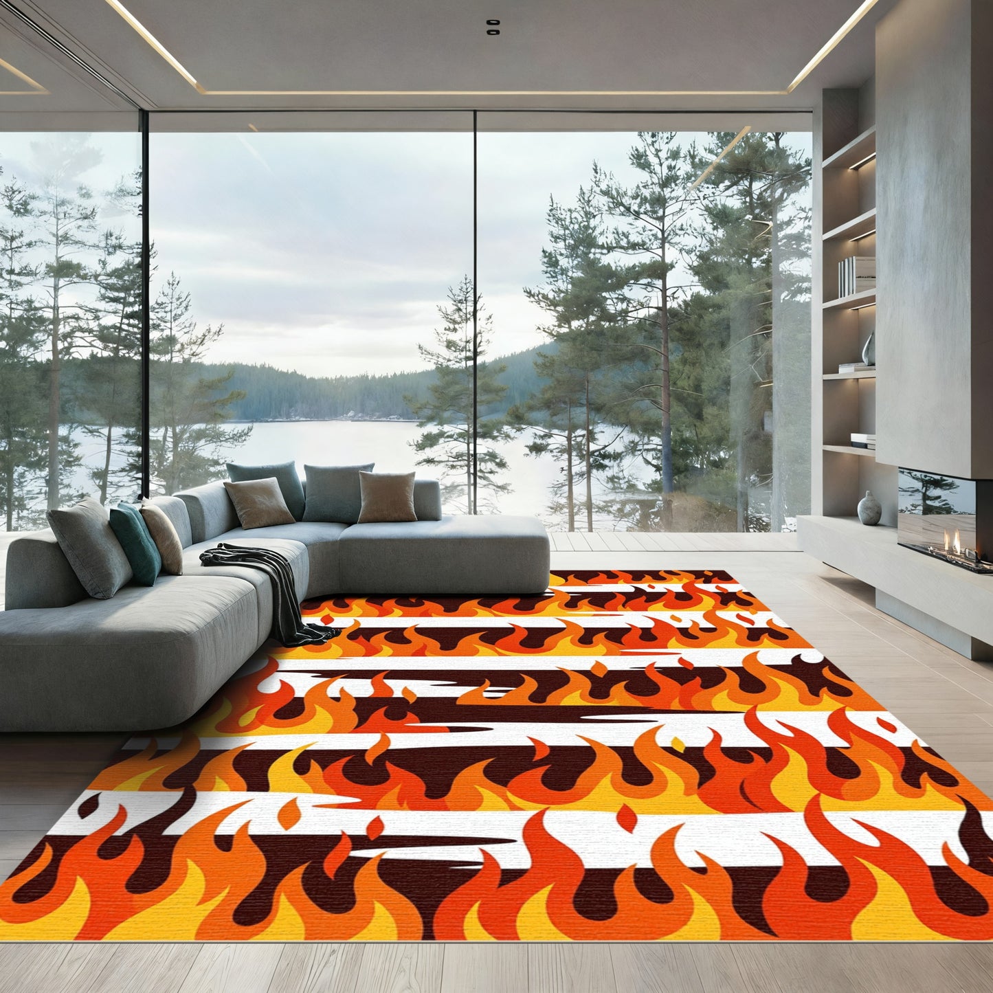 Fiery Orange Yellow Flame Stripes Rug