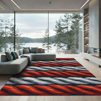 Nautical Rope Stripes Cream Red Rug