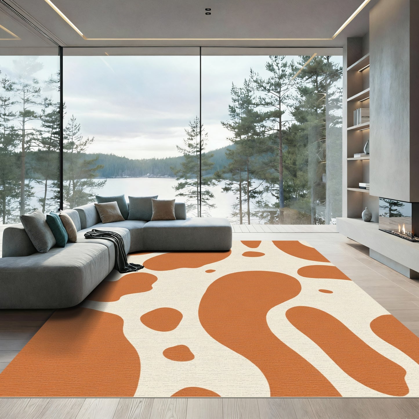 Terracotta Cream Abstract Spots Rug