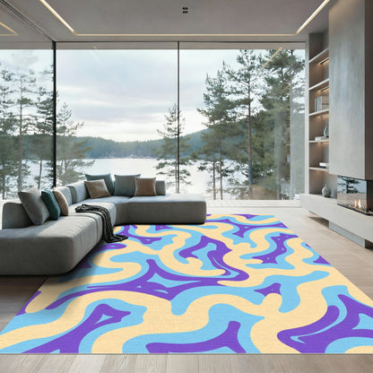 Cream Purple Blue Swirl Abstract Rug