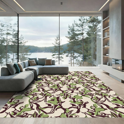 Camouflage Floral Cream Emerald Branches Rug