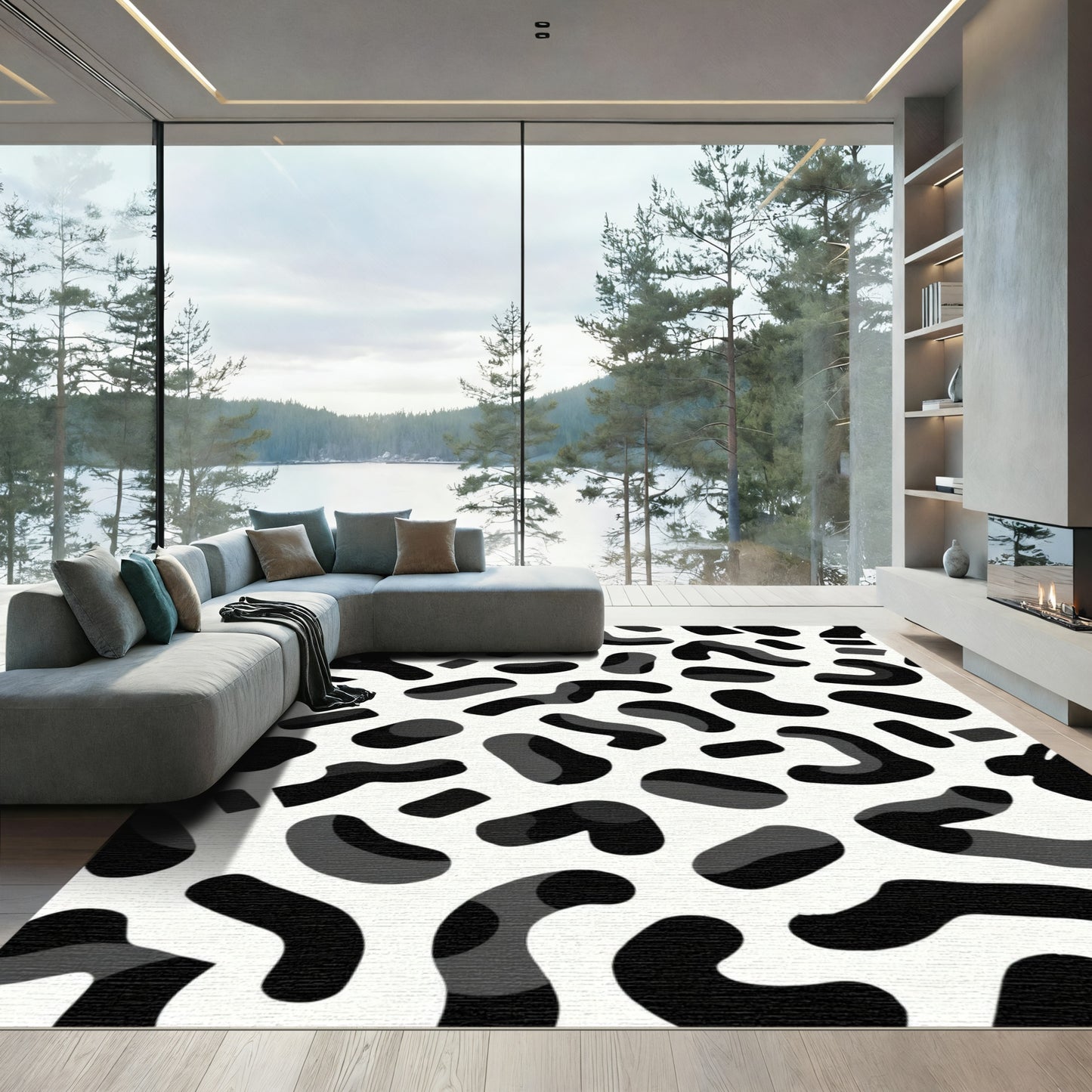 Black White Abstract Splatter Rug