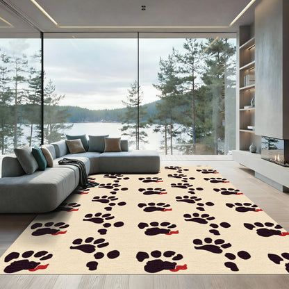 Black Paw Print Cream Repeating Rug