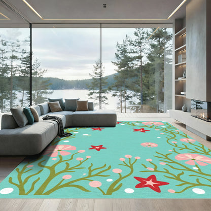 Whimsical Pink Floral Star Garden Rug