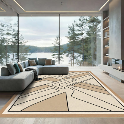 Beige Abstract Linear Overlap Rug