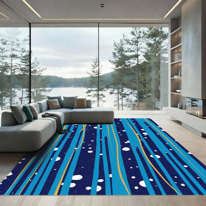 Deep Blue Vertical Stripe Snowfall Rug