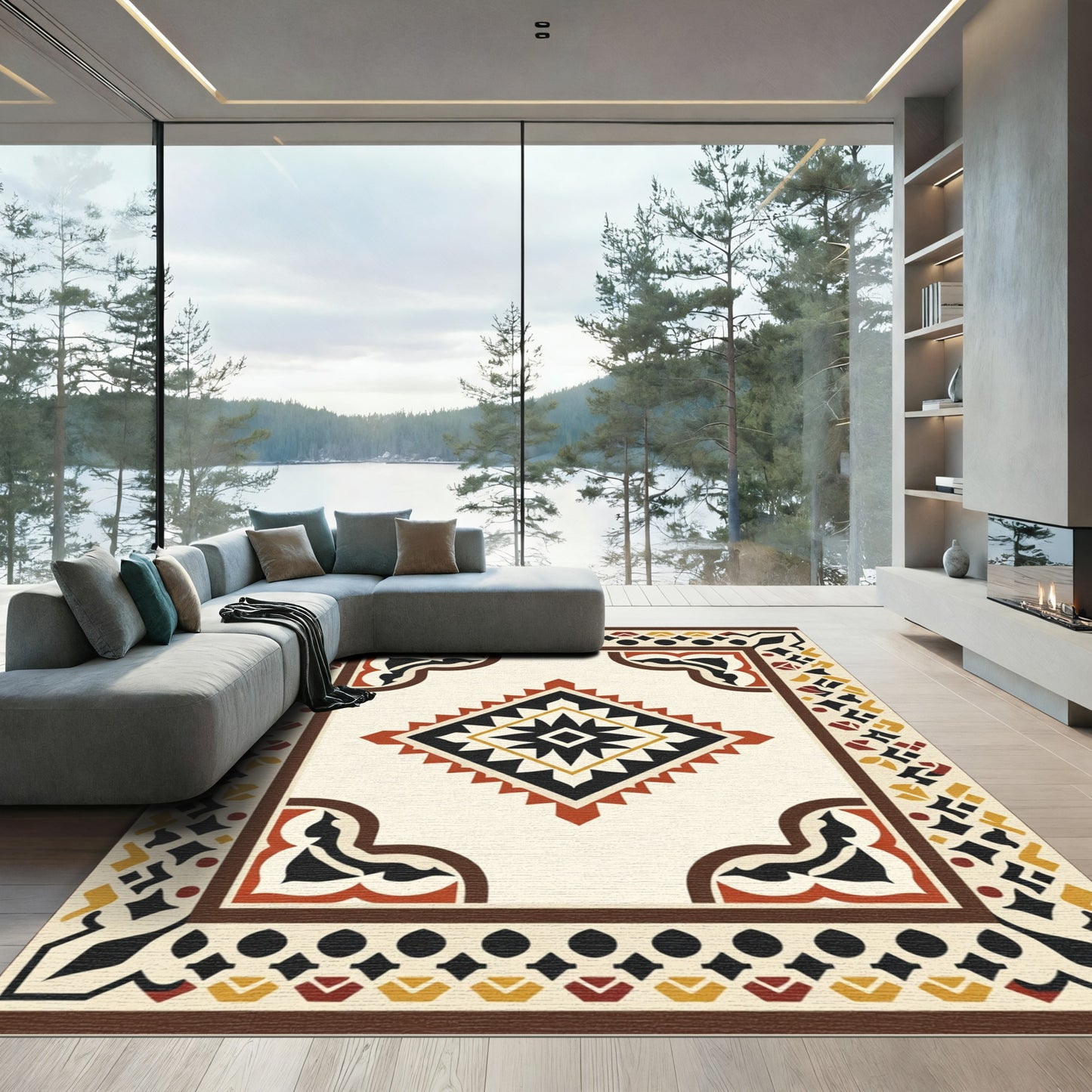 Rustic Geometric Diamond Medallion Rug