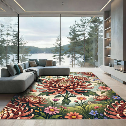 Vintage Copper Chrysanthemum Botanical Garden Rug