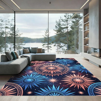 Celestial Sun and Star Galaxy Tapestry Rug