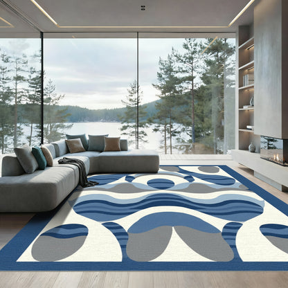 Abstract Blue Gray Organic Waves Rug