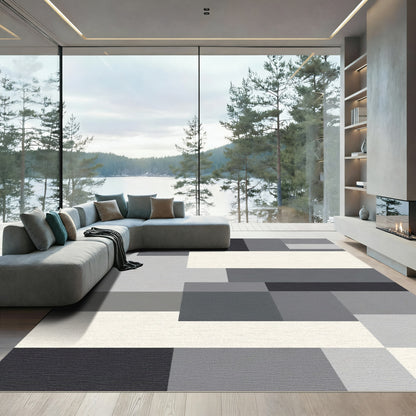 Modern Gray Geometric Blocks Rug