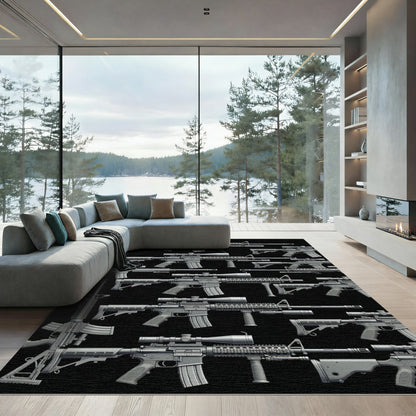 Tactical Monochrome Rifle Montage Art Rug