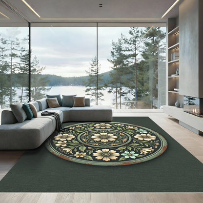 Sage Green Floral Medallion Medley Rug