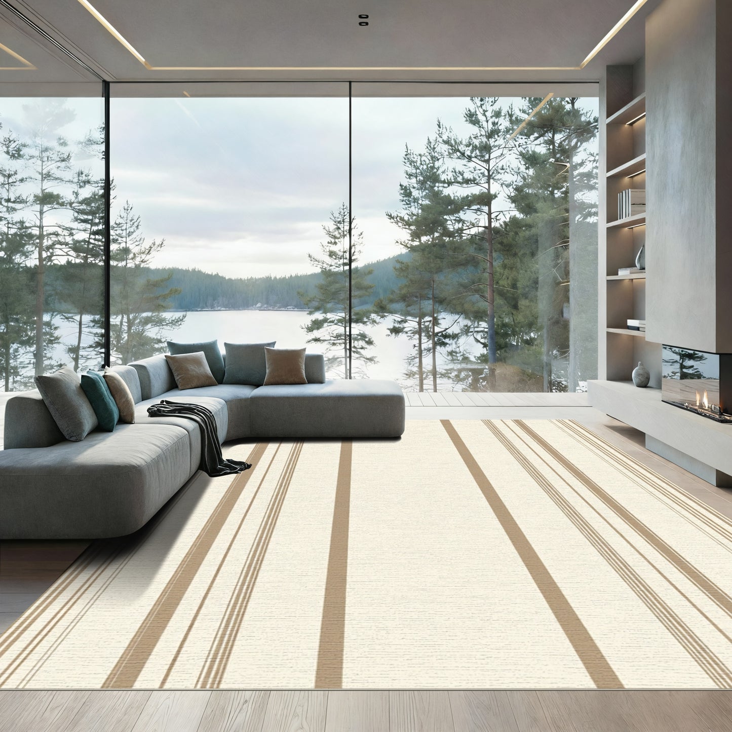 Earthy Beige Vertical Stripe Rug