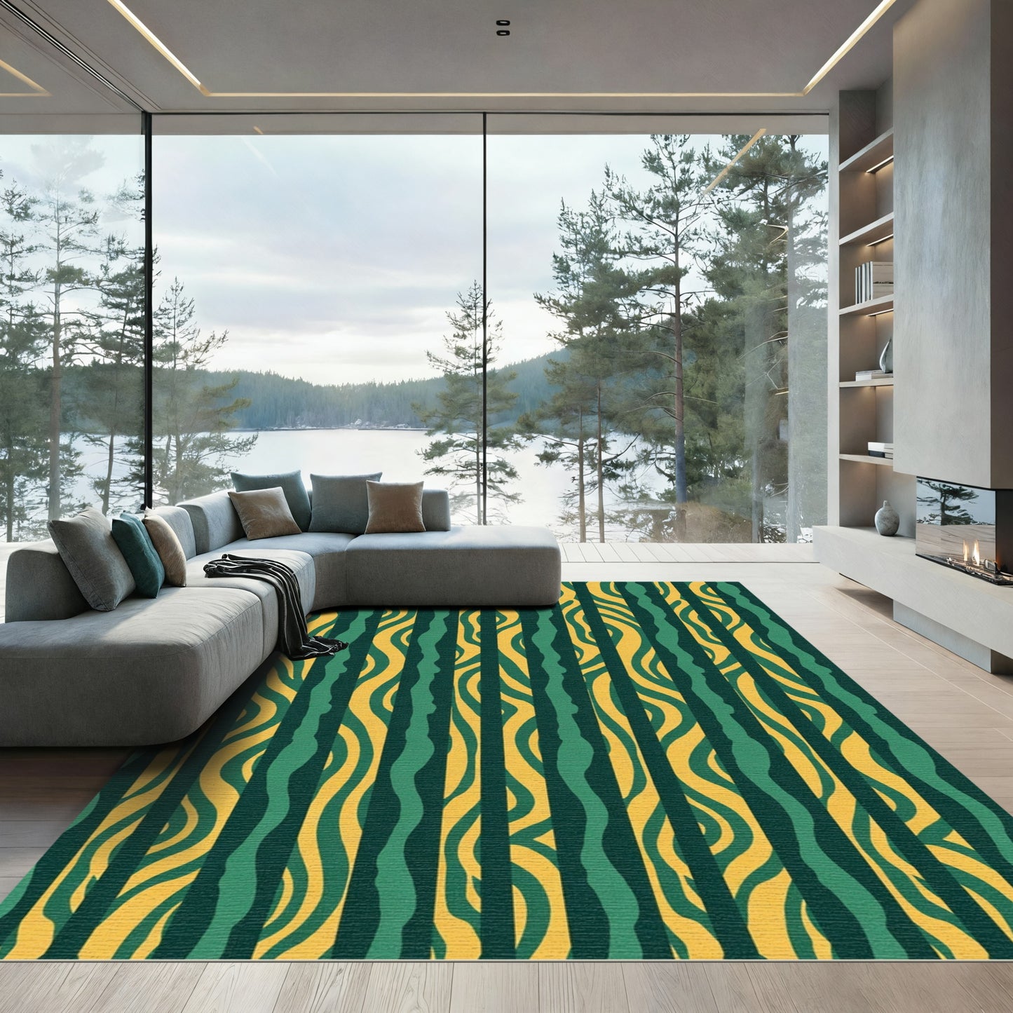 Emerald Gold Wavy Stripe Rug