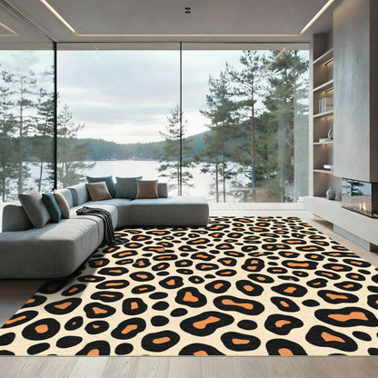 Bold Orange Black Leopard Spots Rug