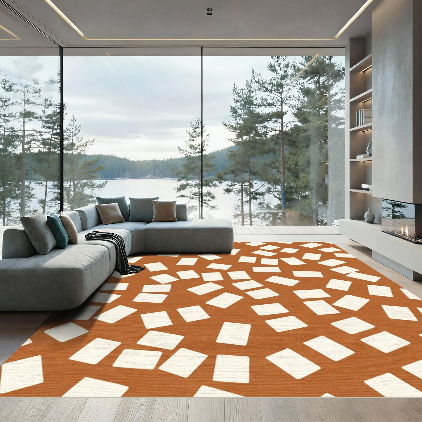 Terracotta Cream Scattered Rectangles Rug