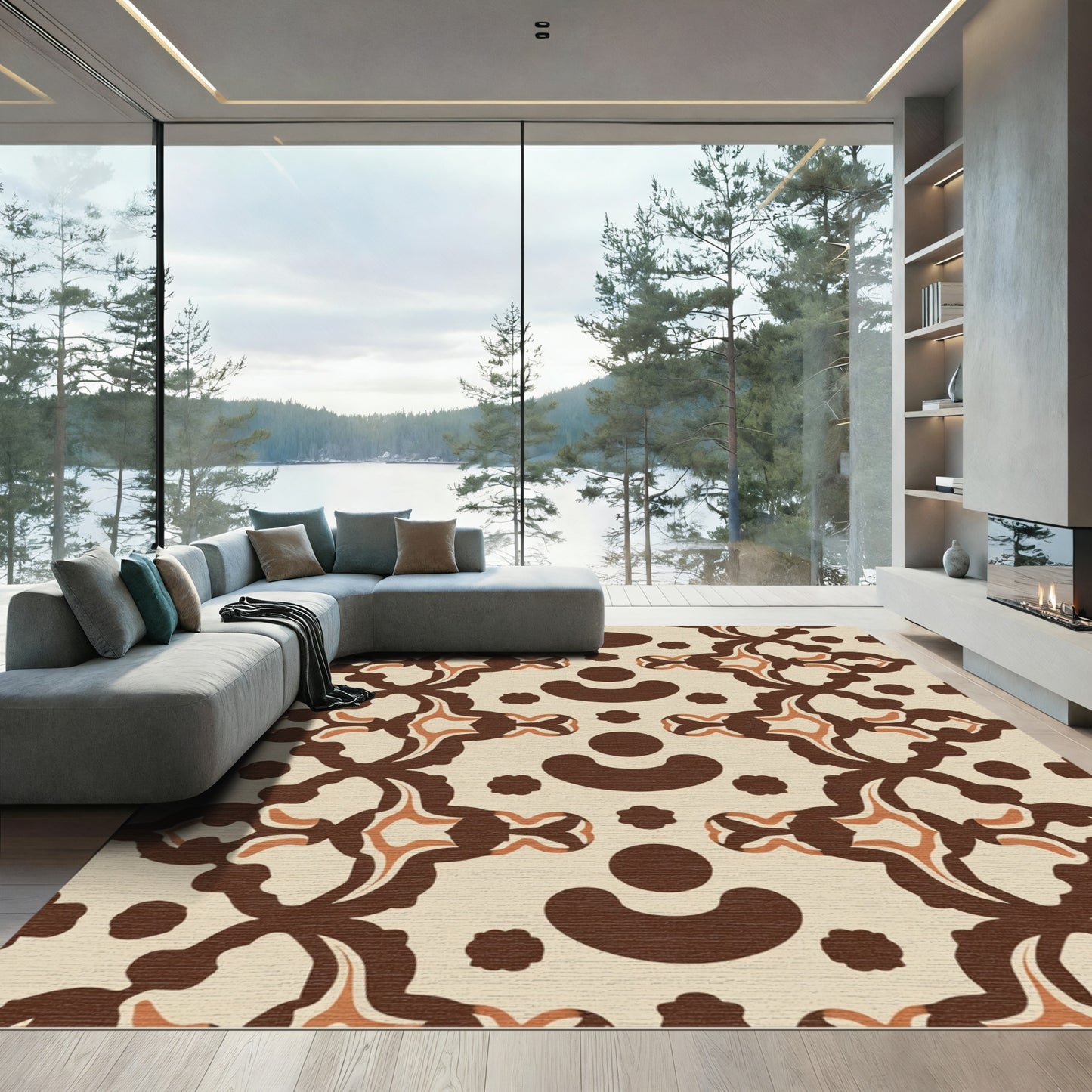 Retro Brown Cream Arch Vine Rug