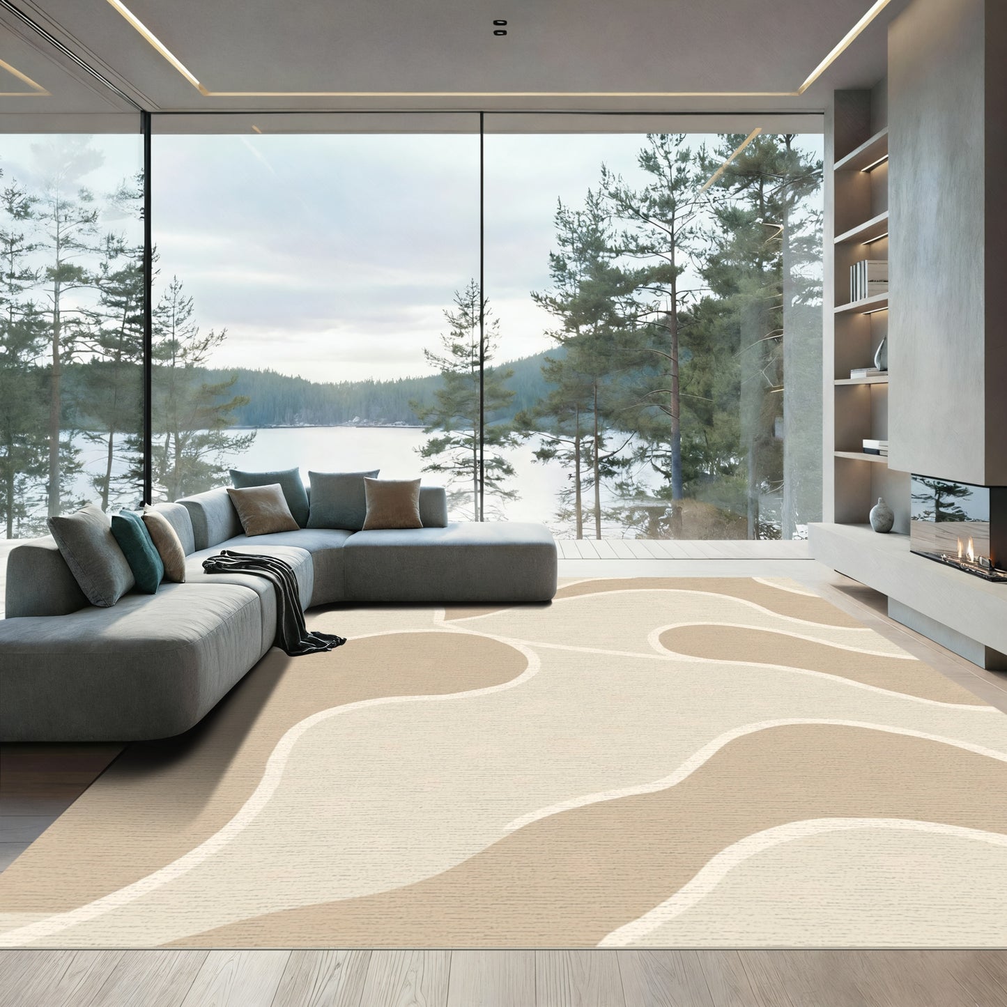 Neutral Earthy Tone Organic Curves Rug