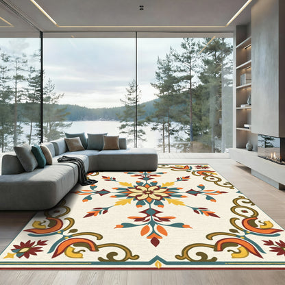 Terracotta Teal Golden Floral Arrangement Rug