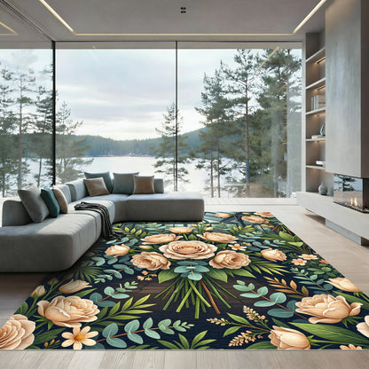 Cream Roses Greenhouse Botanical Arrangement Rug