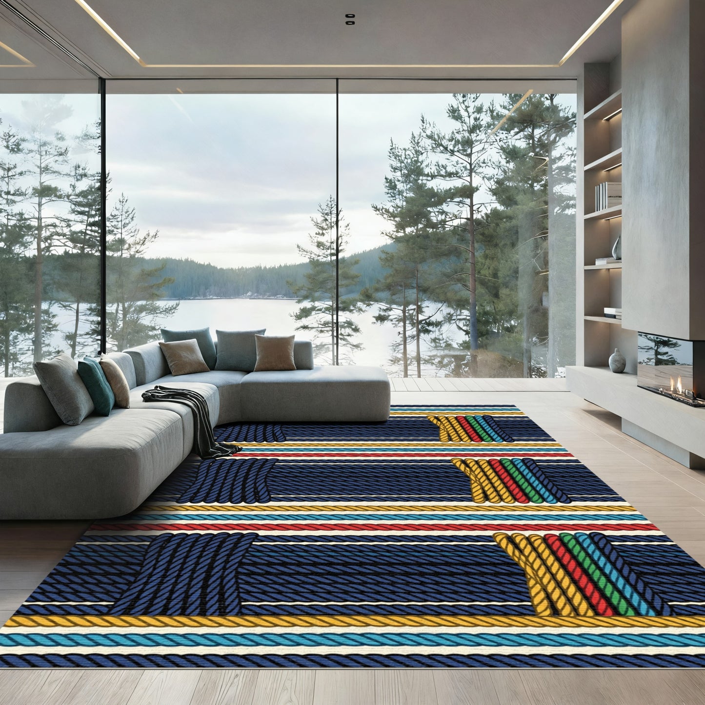 Naval Blue Nautical Rope Stripe Rug