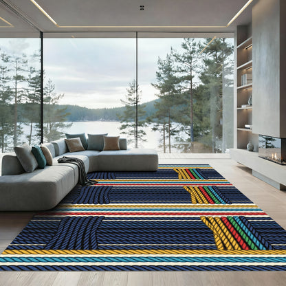 Naval Blue Nautical Rope Stripe Rug