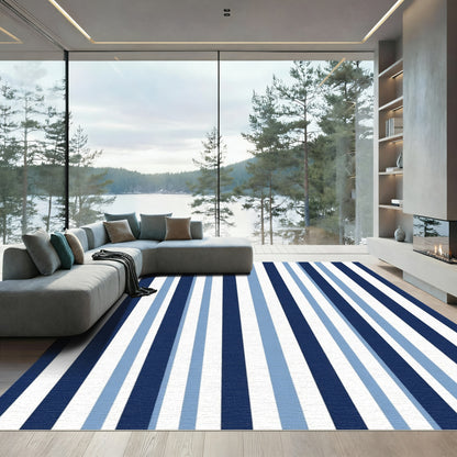Navy Blue Light Blue Stripe Rug
