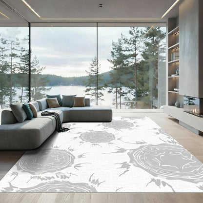 Gray Sunburst Floral Bloom Rug