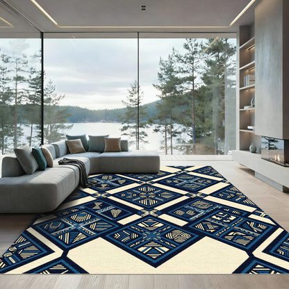 Geometric Navy and Cream Diamond Array Rug