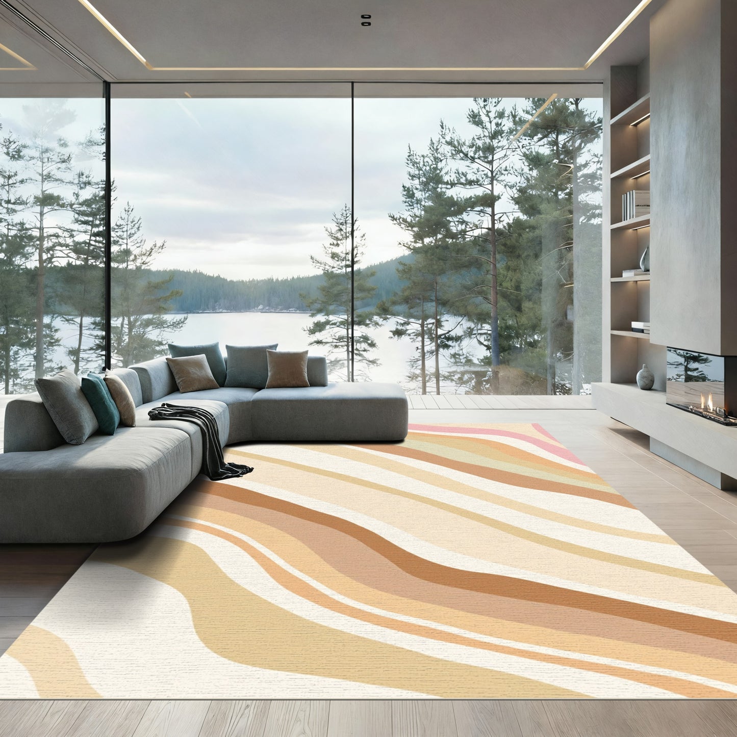 Retro Swirls Cream Tan Pink Rug