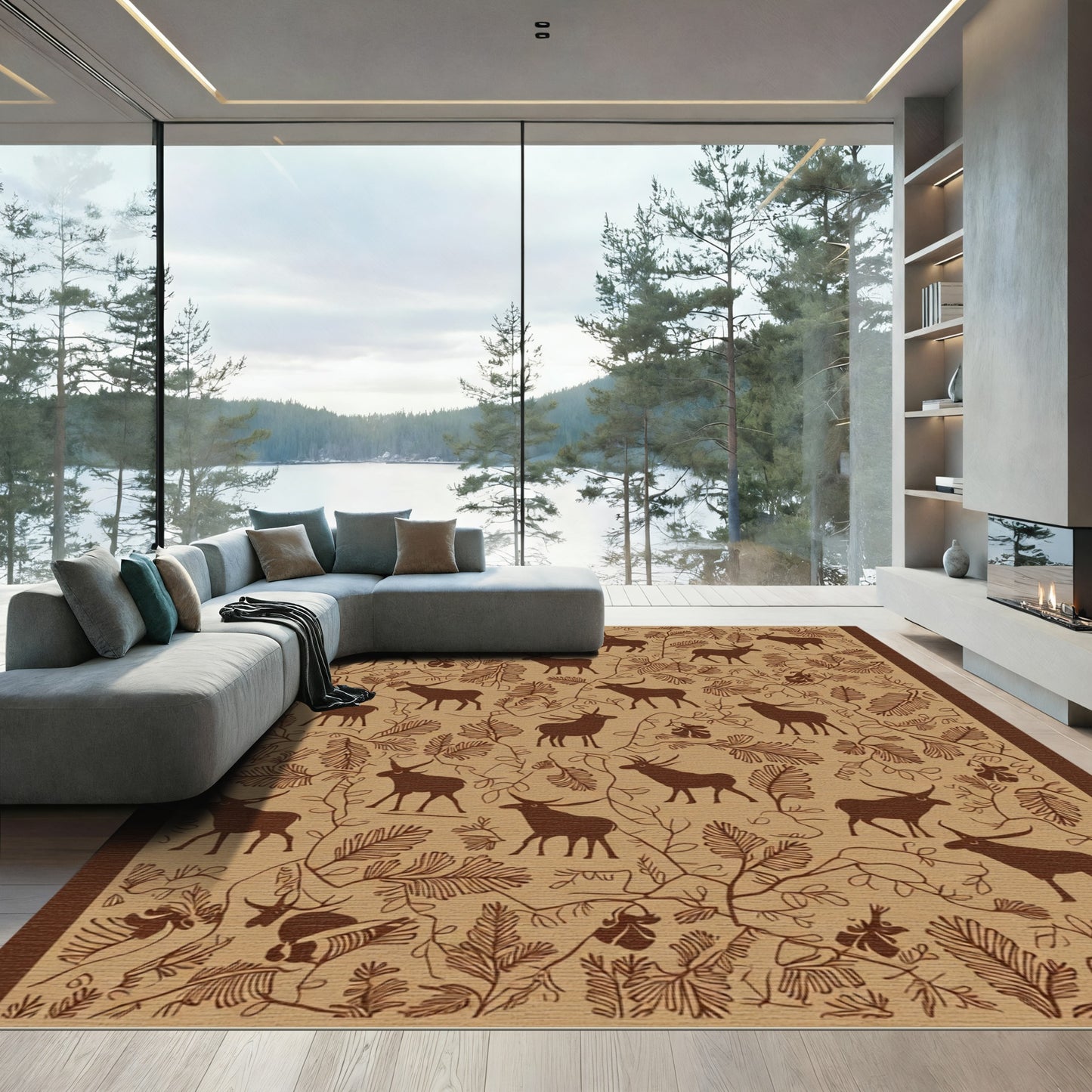 Rustic Deer Woodland Foliage Rug