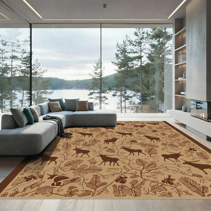 Rustic Deer Woodland Foliage Rug