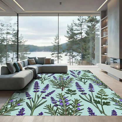 Lavender and Rosemary Botanical Illustration Rug