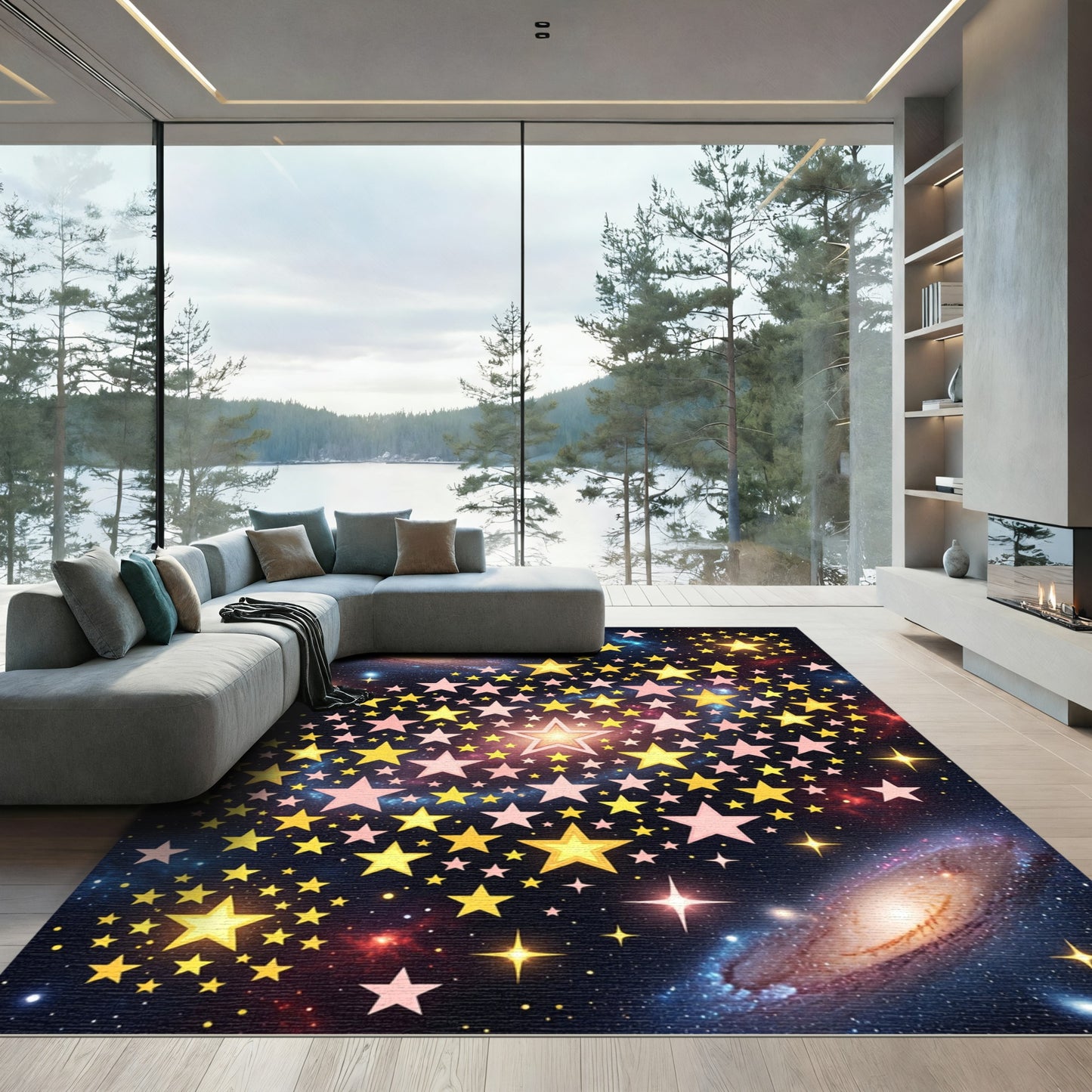 Celestial Golden Star Galaxy Sky Rug
