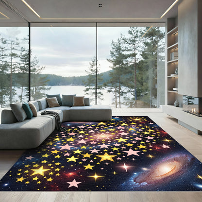 Celestial Golden Star Galaxy Sky Rug