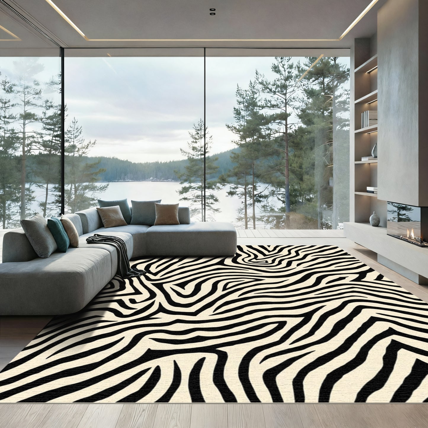 Chic Cream Black Zebra Stripes Rug