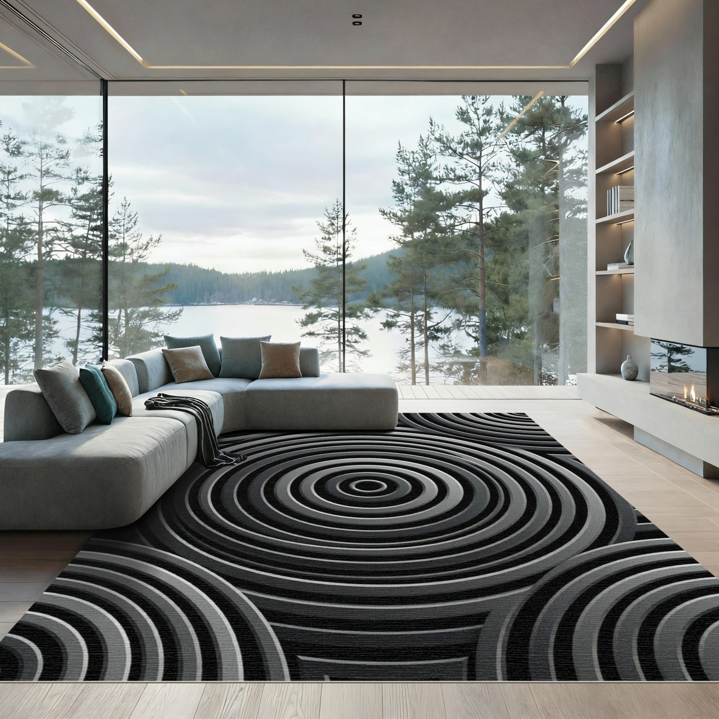 Chic Gray Concentric Circles Rug