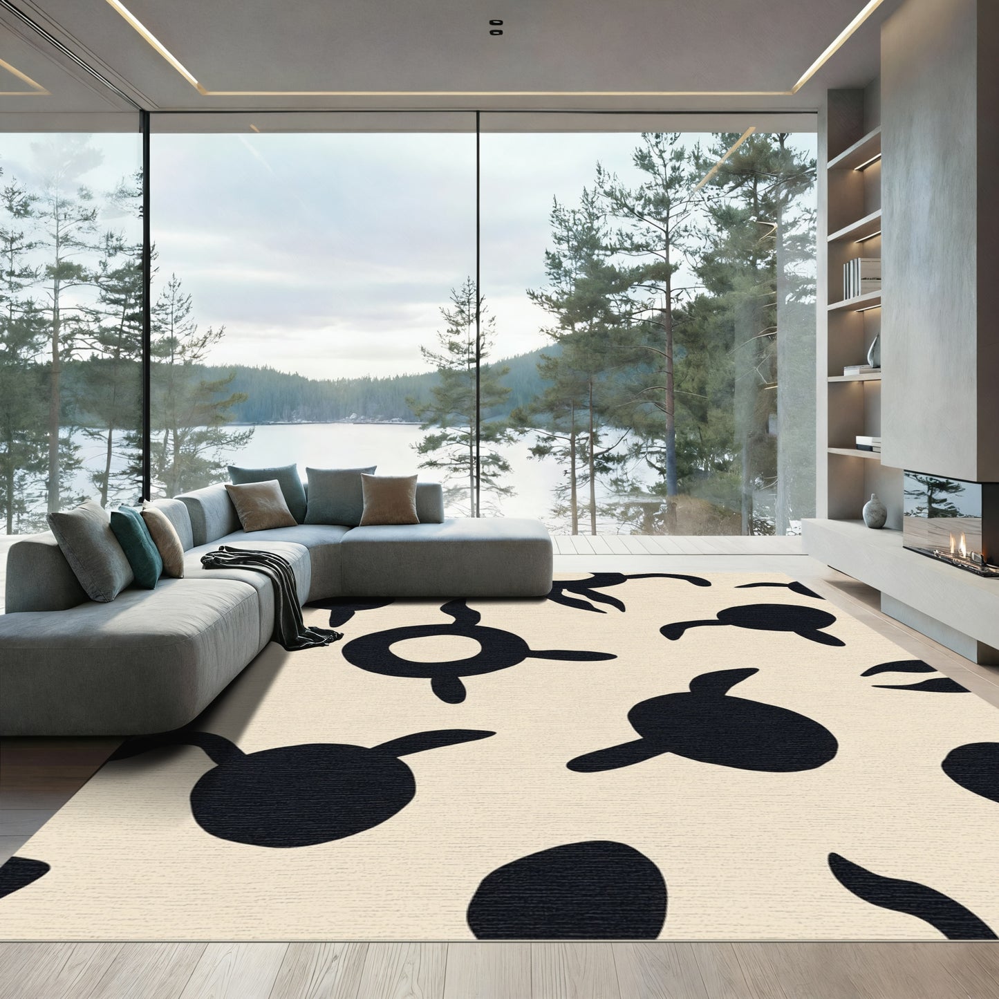 Abstract Black Organic Shapes Rug