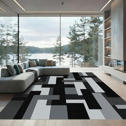 Monochrome Abstract Geometric Blocks Rug
