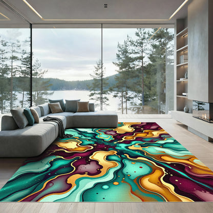 Opal Gold Teal Burgundy Flow Rug