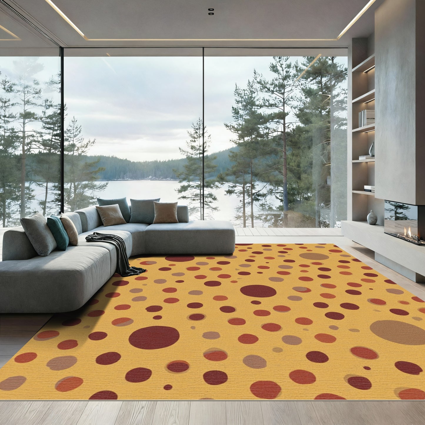 Golden Ochre Scattered Polka Dot Rug