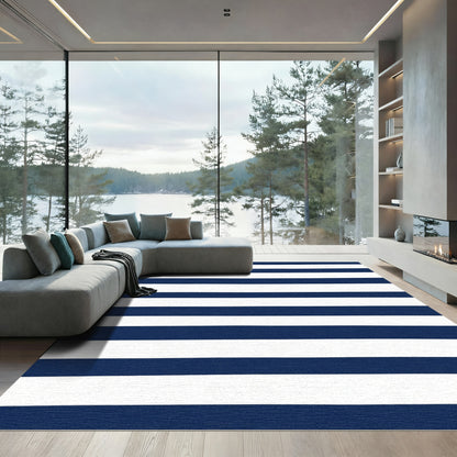Navy White Horizontal Bar Rug