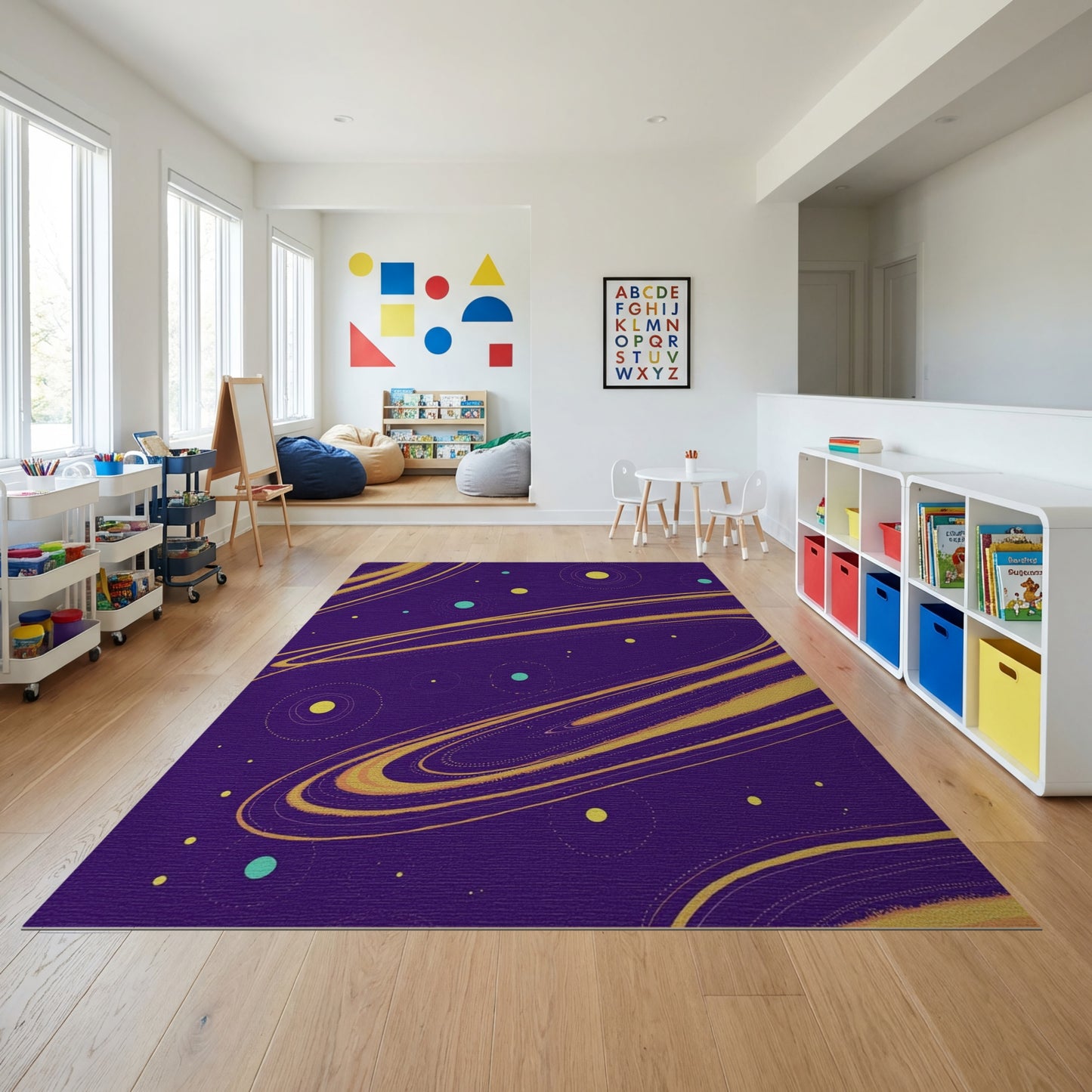 Cosmic Purple Swirling Yellow Teal Rug