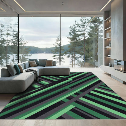 Modern Emerald Slate Diagonal Stripe Rug
