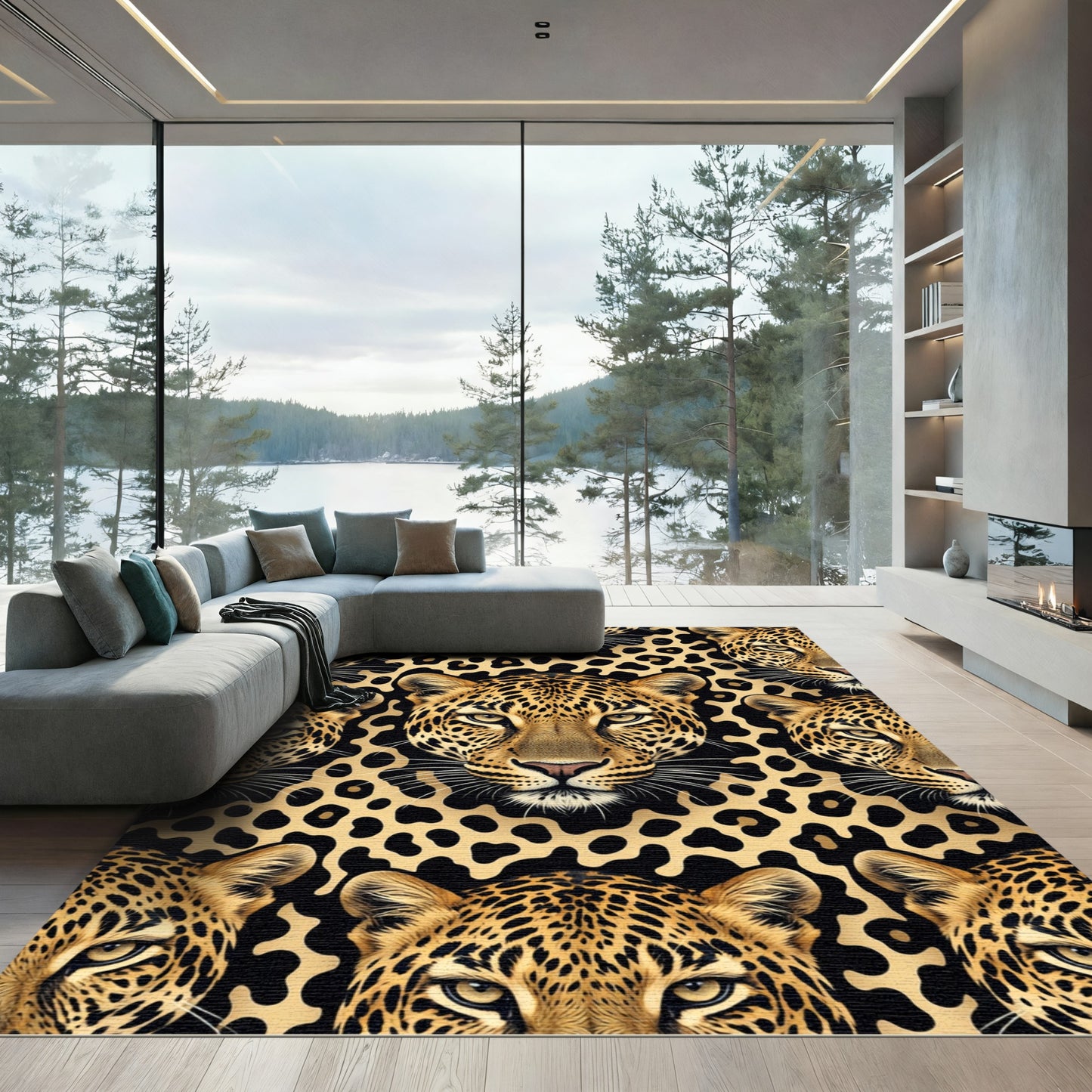 Majestic Leopard Black Gold Spots Rug
